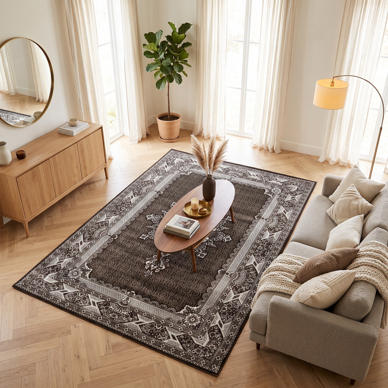 Hereke Tabriz Brown Rug