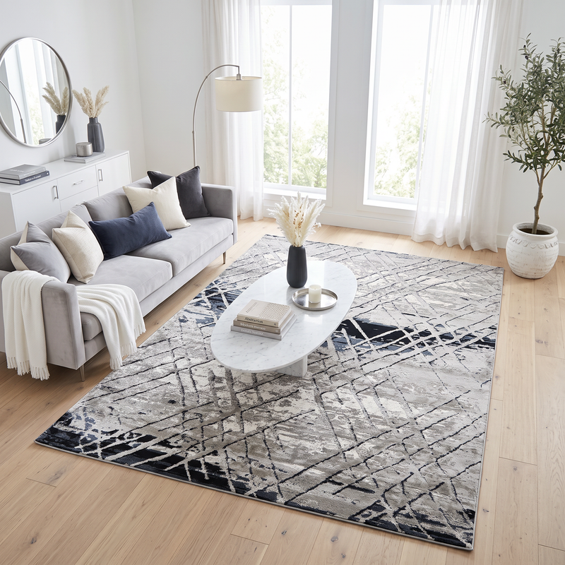 Alin Noir Grid Rug