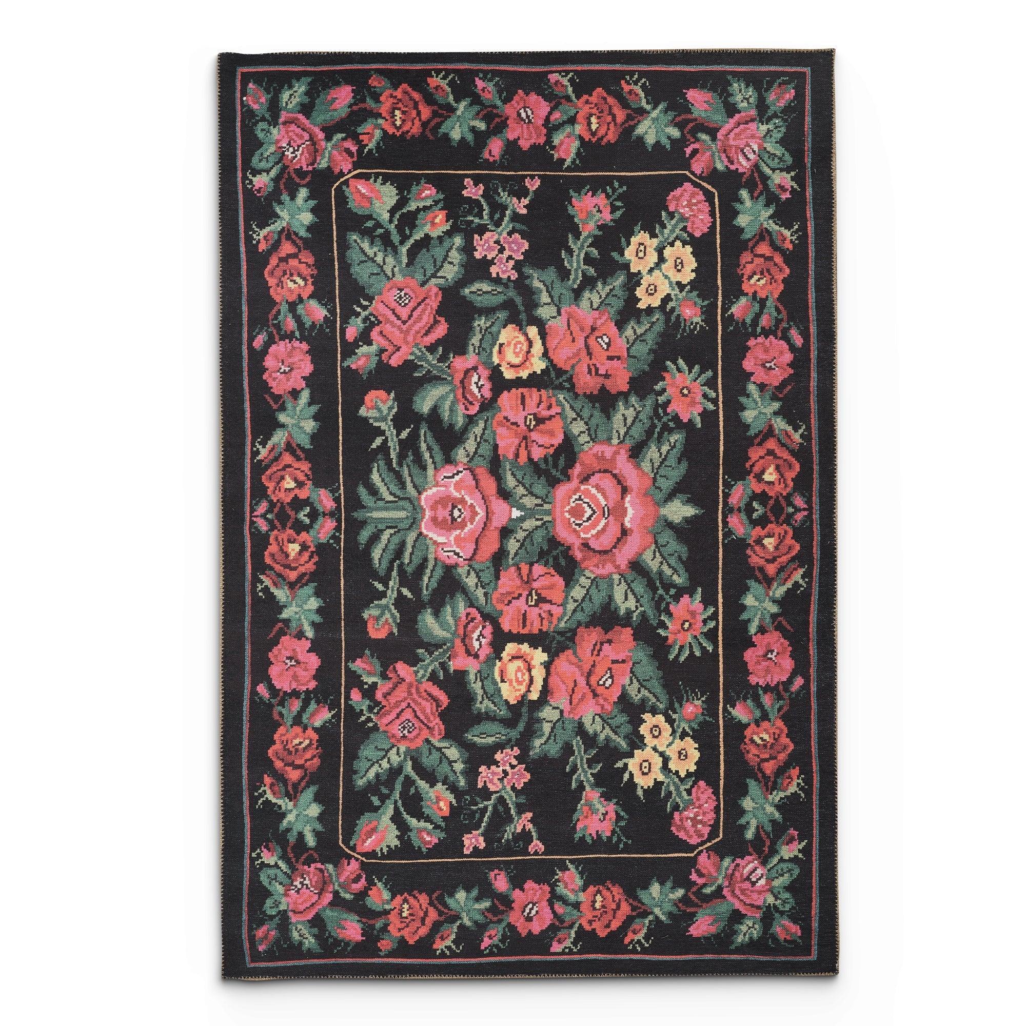 Portobello Thyme Traditional Black & White Rug — Kristal Carpets