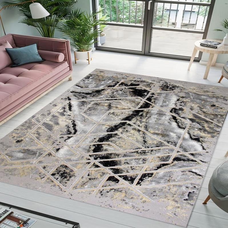 Alin Gold Grey Rug 05747F - Kristal Carpets