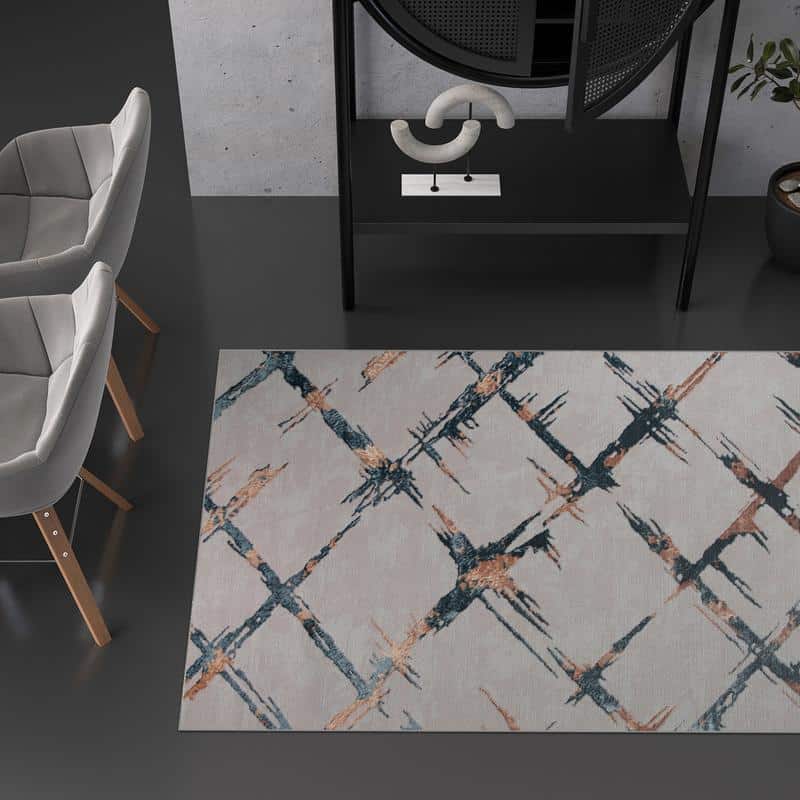 Alin Grey Navy Modern Rug - 05339A
