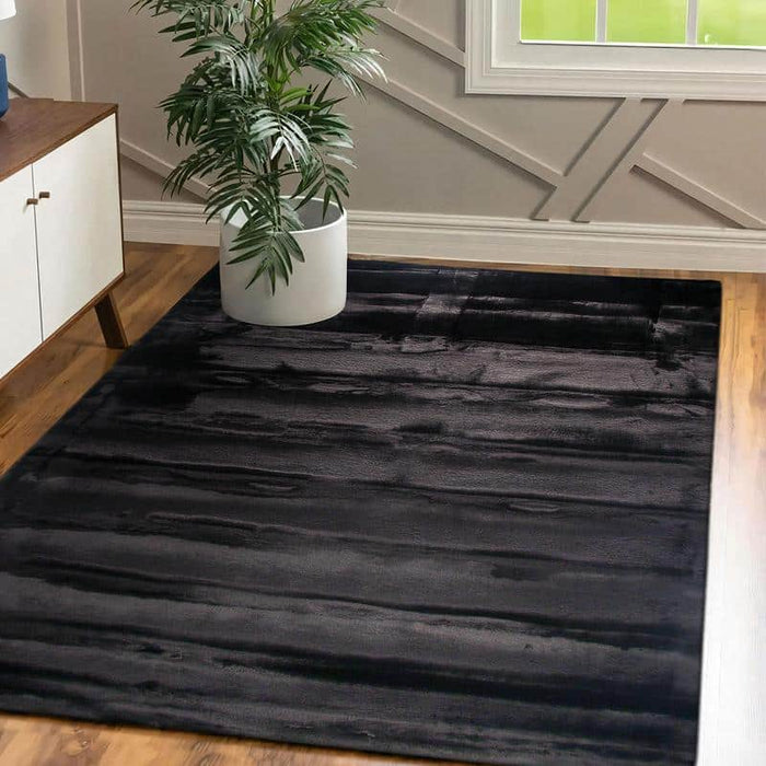 Kurk Faux Fur Black Rug - Kristal Carpets
