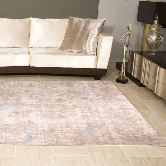 Rainbow Diamond Pattern Beige Rug - Kristal Carpets