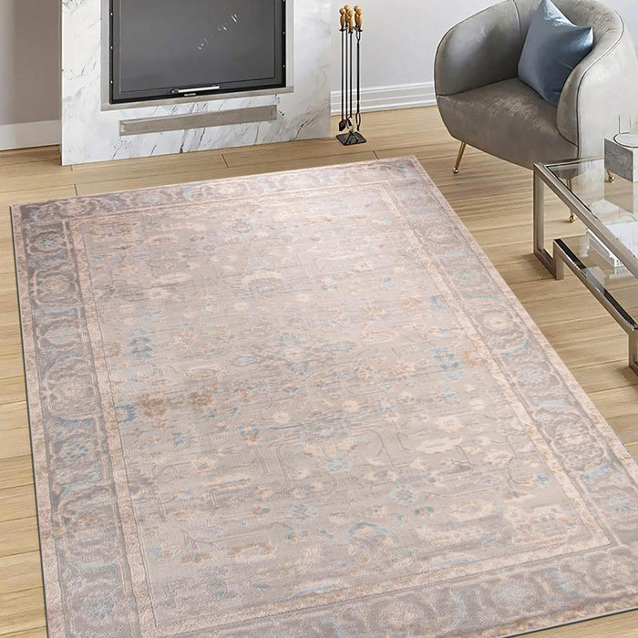Rainbow Ethnic Frame Pattern Grey Rug