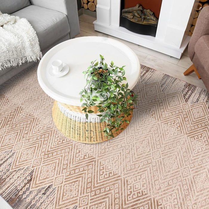 Random Ethnic Figure Pattern Beige Rug - Kristal Carpets