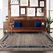 Star Modern Beige Blue Frame Rug - Kristal Carpets