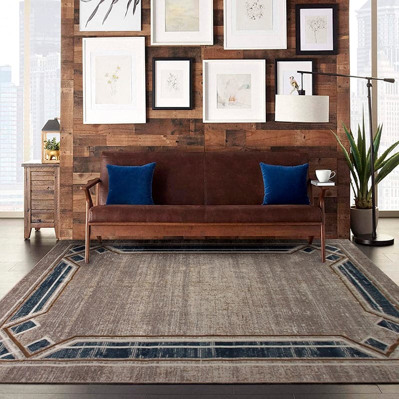 Star Modern Beige Blue Frame Rug - Kristal Carpets