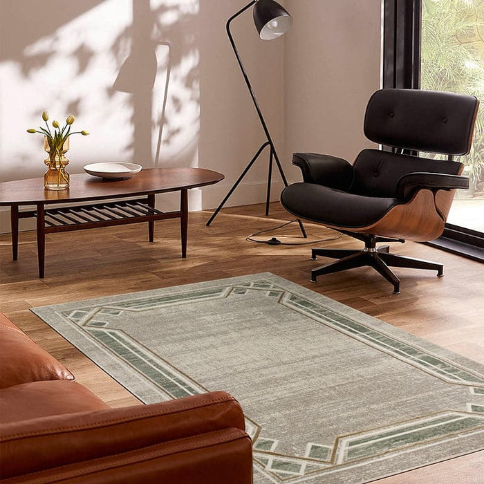 Star Modern Beige Green Frame Rug - Kristal Carpets