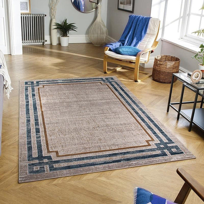 Blue Frame Rug Star Modern Blue Frame Rug - Kristal Carpets
