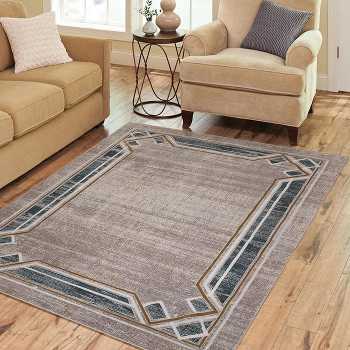 Star Modern Turquoise Frame Rug - Kristal Carpets