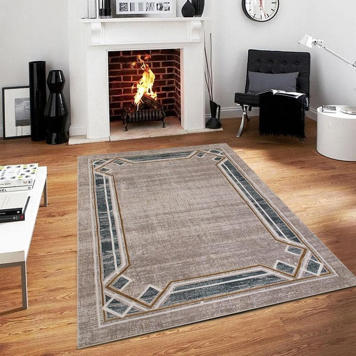 Star Modern Turquoise Frame Rug - Kristal Carpets