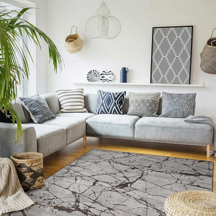 Star Modern Grey Dark Crack Rug - Kristal Carpets