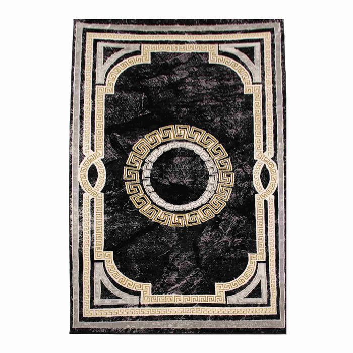 First Class Polyester Black Grey Circle Rug - Kristal Carpets