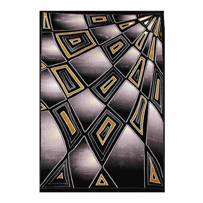 First Class Polyester Black Gold Rectangle Rug - Kristal Carpets