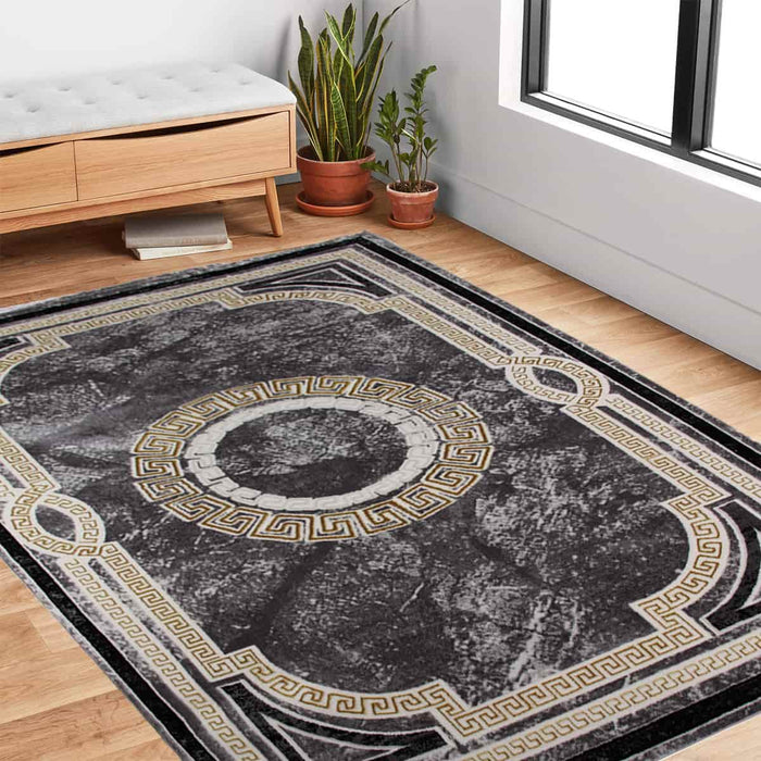 First Class Polyester Grey Circle Rug - Kristal Carpets
