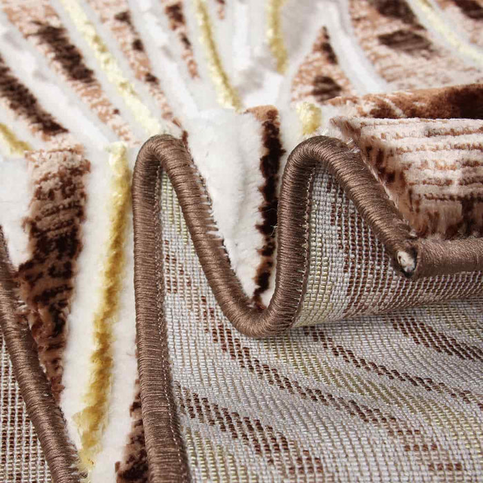 First Class Polyester Brown Gold Spiral Rug - Kristal Carpets