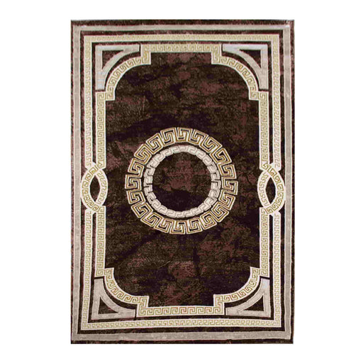 First Class Polyester Brown Ecru Frame Rug - Kristal Carpets
