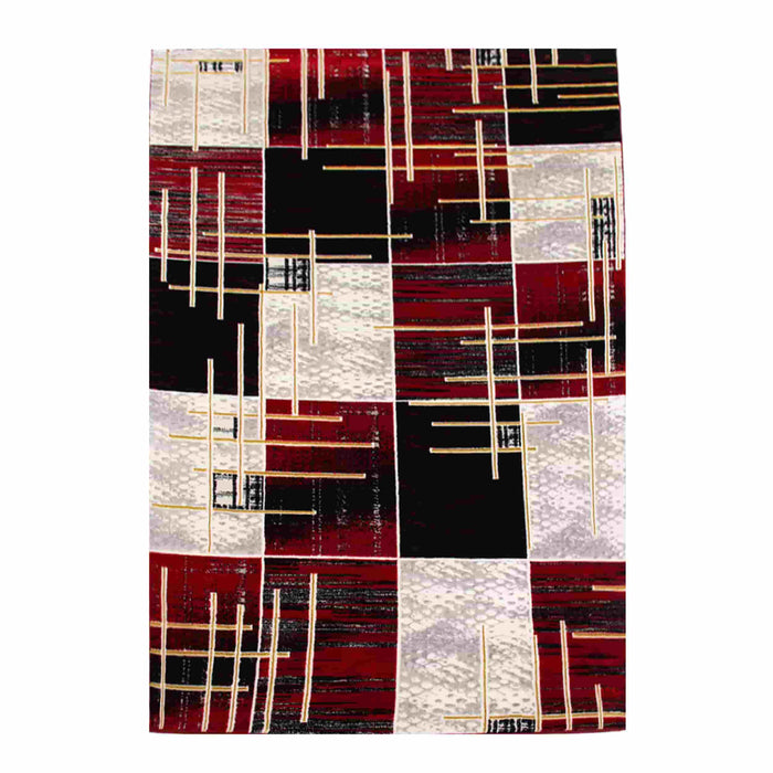 First Class Polyester Red Black Square Rug - Kristal Carpets