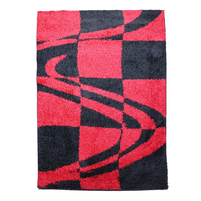 Halhal Polypropylene Shaggy Red-Black Rug 150x200 - Kristal Carpets