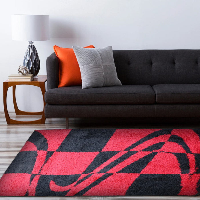 Halhal Polypropylene Shaggy Red-Black Rug 150x200 - Kristal Carpets