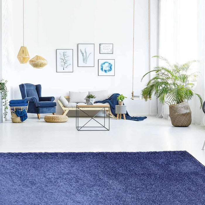 Halhal Polypropylene Shaggy Dark Blue Rug 150x200 - Kristal Carpets