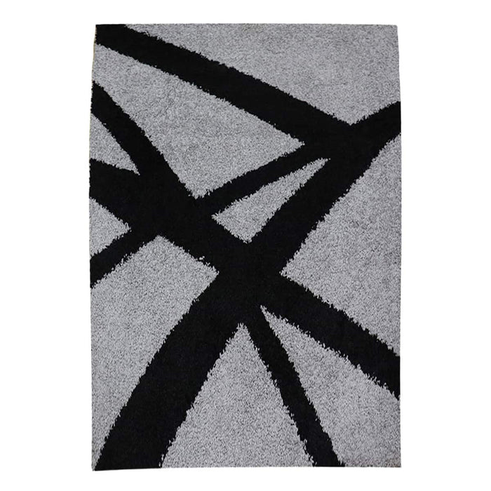 Halhal Polypropylene Shaggy Black Line Rug 150x200 - Kristal Carpets