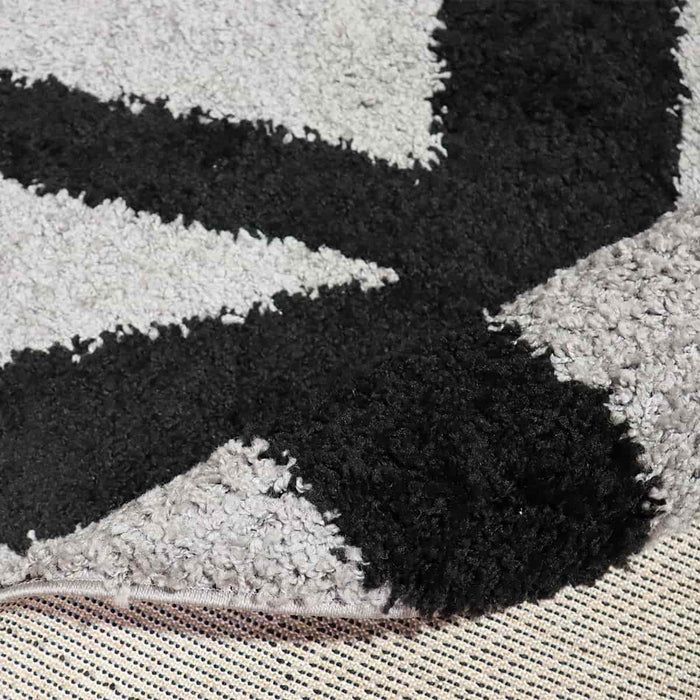 Halhal Polypropylene Shaggy Black Line Rug 150x200 - Kristal Carpets