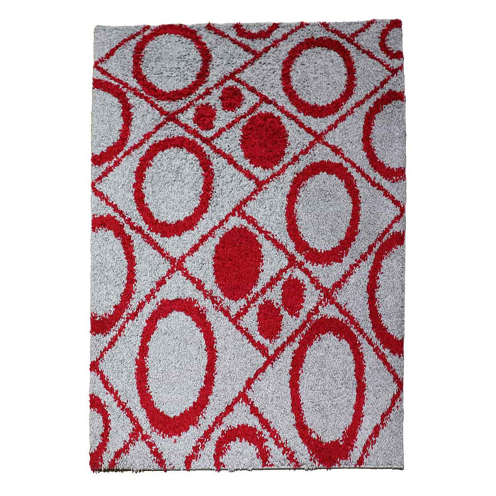 Halhal Polypropylene Shaggy Red Circle Rug 150x200 - Kristal Carpets