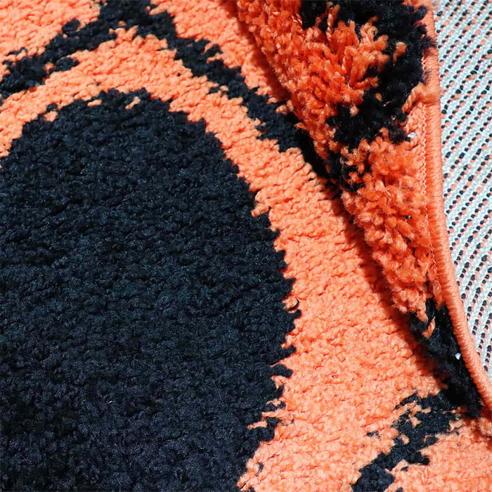Halhal Polypropylene Shaggy Orange Circle Rug 150x200 - Kristal Carpets