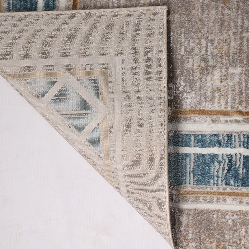 Star Modern Beige Blue Frame Rug - Kristal Carpets