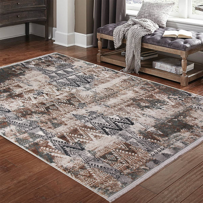 Artist Triangle Pattern Brown Rug - Kristal Carpets